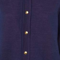 Pre Owned Louis Vuitton Navy Blue Monogram Silk & Wool Bomber Jacket XS