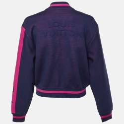 Pre Owned Louis Vuitton Navy Blue Monogram Silk & Wool Bomber Jacket XS