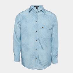 Pre Owned Louis Vuitton Blue Monogram Silk Long Sleeve Shirt S