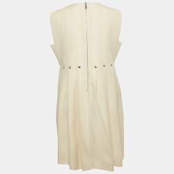 Pre Owned Louis Vuitton Cream Wool Pleated Sleeveless Mini Dress M