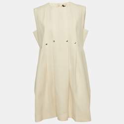 Pre Owned Louis Vuitton Cream Wool Pleated Sleeveless Mini Dress M