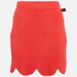 مملوكة مسبقًا Louis Vuitton Red Rib Knit Scallop Mini Skirt S