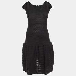 Pre Owned Louis Vuitton Black Wavy Textured Knit Knee Length Dress L