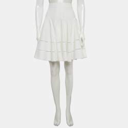 Pre Owned تنورة لويس فيتون ميني بيضاء جاكار مقوسة مقاس متوسط