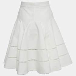 Pre Owned تنورة لويس فيتون ميني بيضاء جاكار مقوسة مقاس متوسط