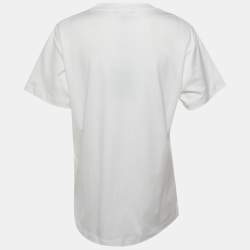 Pre Owned Louis Vuitton White Crest Print Cotton Signature Zipper Detail T-Shirt XL