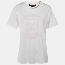 Pre Owned Louis Vuitton White Crest Print Cotton Signature Zipper Detail T-Shirt XL