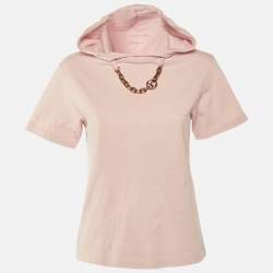 Pre Owned Louis Vuitton Pink Cotton Chain Detail Hooded T-Shirt XXS