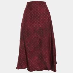Pre Owned Louis Vuitton Burgundy Monogram Flounce Hem Midi Skirt L