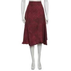 Pre Owned Louis Vuitton Burgundy Monogram Flounce Hem Midi Skirt L