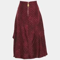 Pre Owned Louis Vuitton Burgundy Monogram Flounce Hem Midi Skirt L