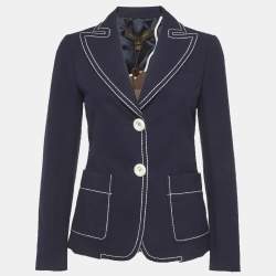 مملوكة مسبقًا Louis Vuitton Navy Blue Cotton Contrast Trim Blazer S