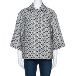 Louis Vuitton Monochrome Floral Jacquard A Line Jacket S
