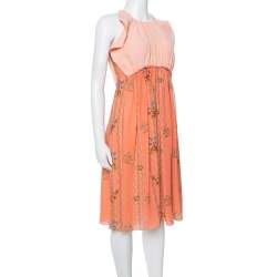 Louis Vuitton Peach Printed Silk Crepe Ruffled Day Dress S