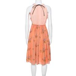 Louis Vuitton Peach Printed Silk Crepe Ruffled Day Dress S
