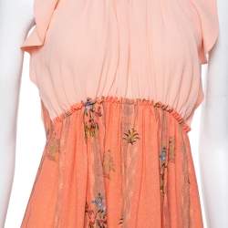 Louis Vuitton Peach Printed Silk Crepe Ruffled Day Dress S