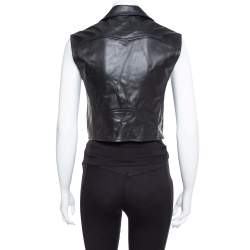Louis Vuitton Black Leather Badge Embellished Sleeveless Biker Jacket S