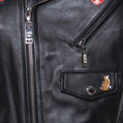 Louis Vuitton Black Leather Badge Embellished Sleeveless Biker Jacket S