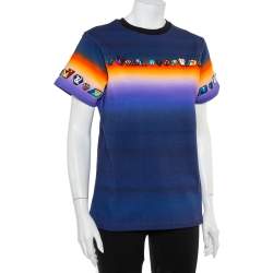Louis Vuitton Navy Blue Cotton Prism Print Logo Applique Detail Crewneck T-Shirt M