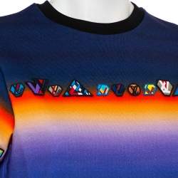Louis Vuitton Navy Blue Cotton Prism Print Logo Applique Detail Crewneck T-Shirt M