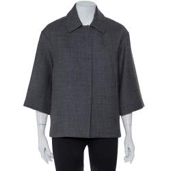 Louis Vuitton Grey Jacquard & Wool Oversized Collared Jacket S