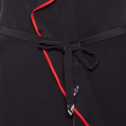 Louis Vuitton Black Silk Contrast Trim Detail Belted Midi Dress M
