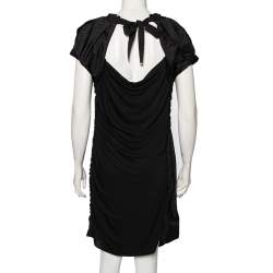 Louis Vuitton Black Jersey Ruffle Trim Ruched Dress L