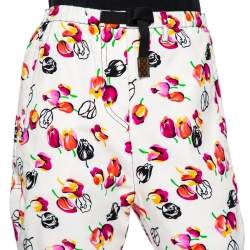 Pre Owned Louis Vuitton White Floral Printed Gabardine Elasticized Waist Detailed Pants S