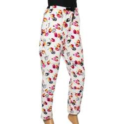 Pre Owned Louis Vuitton White Floral Printed Gabardine Elasticized Waist Detailed Pants S