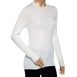 Louis Vuitton Cream Wool & Silk Rib Knit Crewneck Sweater L
