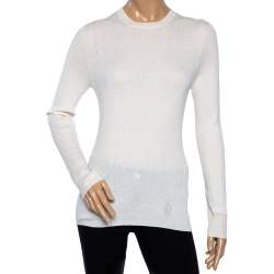 Louis Vuitton Cream Wool & Silk Rib Knit Crewneck Sweater L