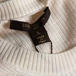 Louis Vuitton Cream Wool & Silk Rib Knit Crewneck Sweater L