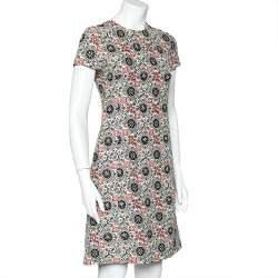 مملوكة مسبقًا فستان لوي فيتون صوف وحرير كريمي مونوغرامي بالشعار مقاس متوسط - ميديوم