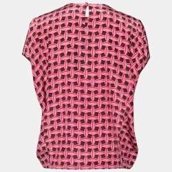 Pre Owned Louis Vuitton Pink Printed Silk Pocket Detail Blouse S 