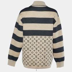 Louis Vuitton Beige & Navy Cashmere Blend Striped & Monogram Jacket S