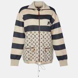 Louis Vuitton Beige & Navy Cashmere Blend Striped & Monogram Jacket S