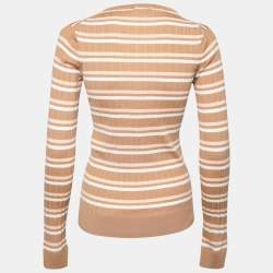 مملوكة مسبقًا Louis Vuitton Beige Striped Wool Long Sleeve Round Neck Jumper M