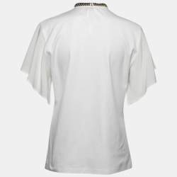 Louis Vuitton White Cotton Embellished Mock Neck Blouse M