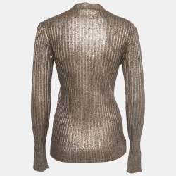 Louis Vuitton Gold Rib Knit Coated  Wool Cardigan S 