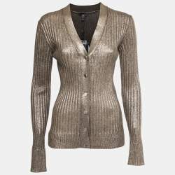 Louis Vuitton Gold Rib Knit Coated  Wool Cardigan S 