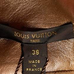 Pre Owned Louis Vuitton Brown Leather & Contrast Detail Puff Pocket Mini Skirt M