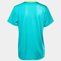 Pre Owned Louis Vuitton Green Logo Printed Knit Crew Neck Half Sleeve T-Shirt L