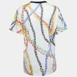 Pre Owned Louis Vuitton White Chain Printed Cotton Half Sleeve Crew Neck T-Shirt M