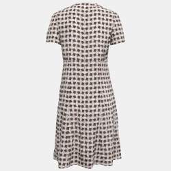 Pre Owned Louis Vuitton Brown & Beige Printed Silk Pocket Detail Midi Dress M