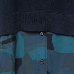 Louis Vuitton Navy Blue Wool Knit & Printed Silk Hem Detail Mini Dress L