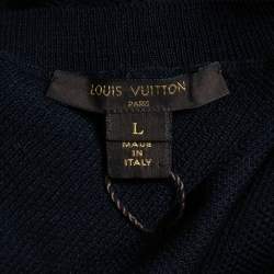 Louis Vuitton Navy Blue Wool Knit & Printed Silk Hem Detail Mini Dress L