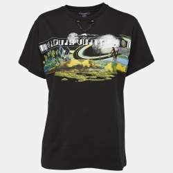 Pre Owned Louis Vuitton Black Cosmic Volleyball Print Cotton Crew Neck Half Sleeve T-Shirt L