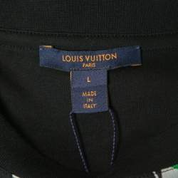 Louis Vuitton Black Abstract Print Silk & Cotton Crew Neck Half Sleeve T-Shirt L