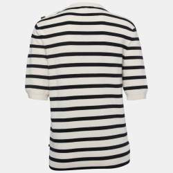 Louis Vuitton Off White Striped Wool Short Sleeve Sweater L