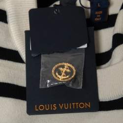 Louis Vuitton Off White Striped Wool Short Sleeve Sweater L